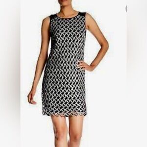 NWT Diane Von Furstenberg Joylyn Sequin Trellis Shell + Black Jersey Shift Dress